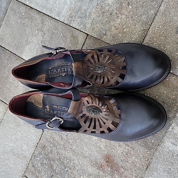 L'artiste Shoes - L'Artiste By Spring Step April Mary Jane Pumps Navy Blue Multi Sz 40 Leather
